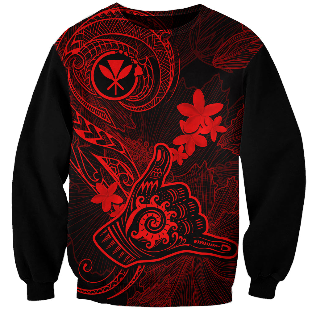 Hawaii Sweatshirt Shaka Tattoo Mix Polynesian Plumeria Red Version LT14 Unisex Red - Polynesian Pride