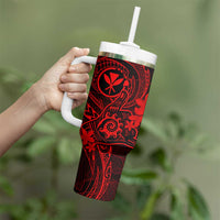 Hawaii Tumbler With Handle Shaka Tattoo Mix Polynesian Plumeria Red Version LT14 - Polynesian Pride
