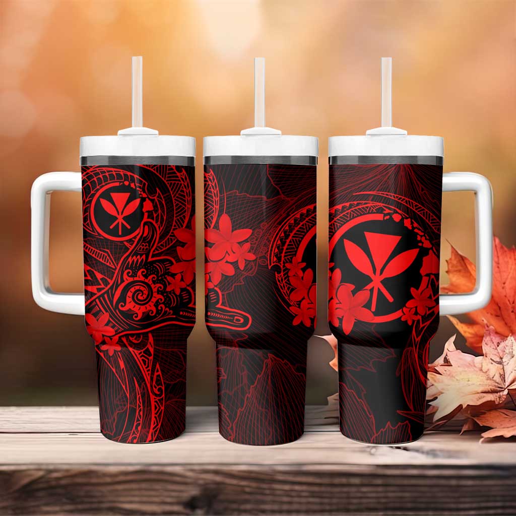 Hawaii Tumbler With Handle Shaka Tattoo Mix Polynesian Plumeria Red Version LT14 - Polynesian Pride