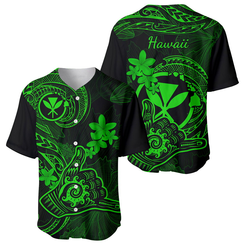 Hawaii Baseball Jersey Shaka Tattoo Mix Polynesian Plumeria Green Version LT14 - Polynesian Pride