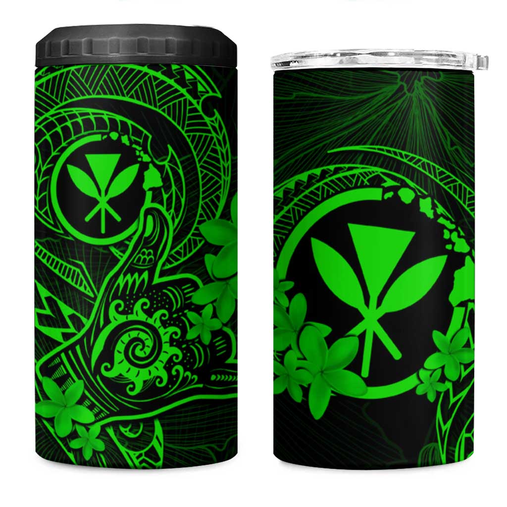 Hawaii 4 in 1 Can Cooler Tumbler Shaka Tattoo Mix Polynesian Plumeria Green Version LT14 One Size: 16 oz Green - Polynesian Pride