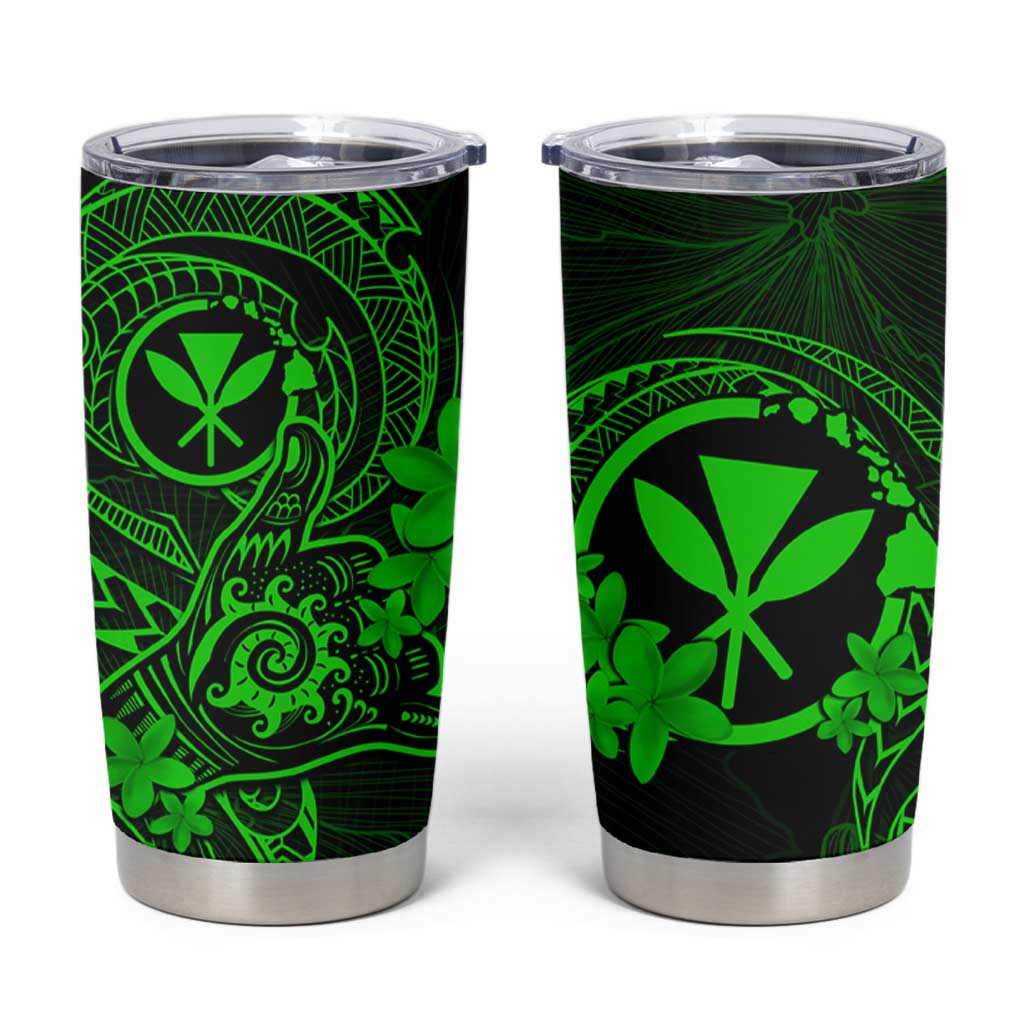 Hawaii Tumbler Cup Shaka Tattoo Mix Polynesian Plumeria Green Version LT14 Green - Polynesian Pride