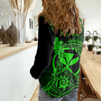 Hawaii Women Casual Shirt Shaka Tattoo Mix Polynesian Plumeria Green Version LT14 - Polynesian Pride