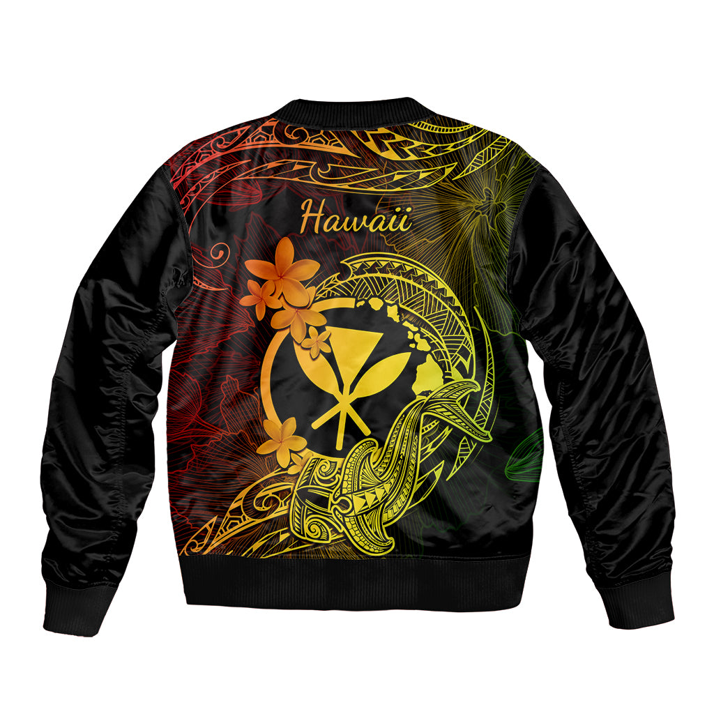 Hawaii Sleeve Zip Bomber Jacket Hammerhead Shark Tattoo Mix Polynesian Plumeria Reggae Version LT14 - Polynesian Pride
