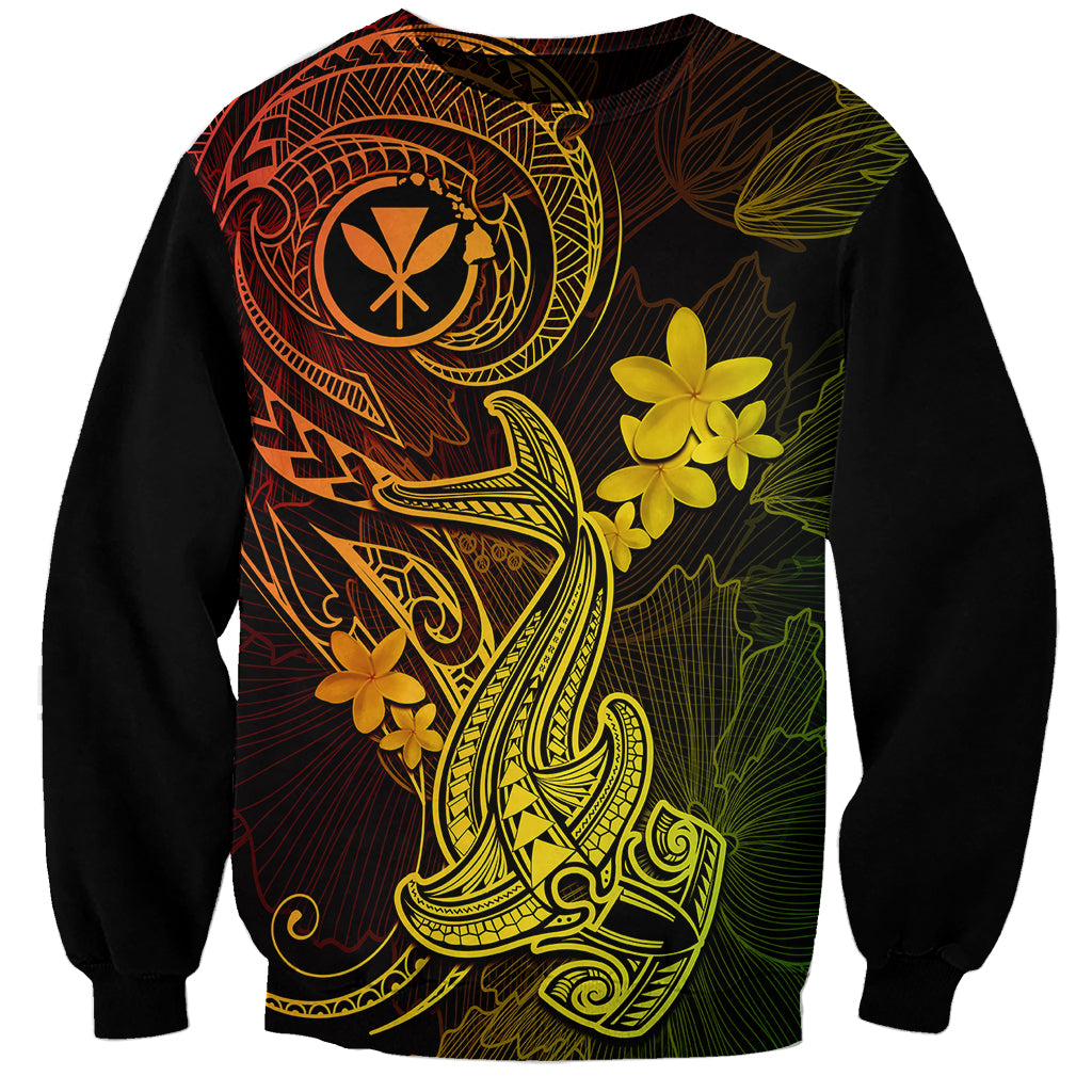 Hawaii Sweatshirt Hammerhead Shark Tattoo Mix Polynesian Plumeria Reggae Version LT14 Unisex Reggae - Polynesian Pride