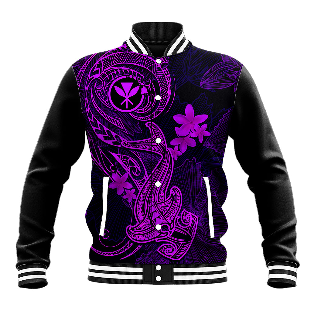 Hawaii Baseball Jacket Hammerhead Shark Tattoo Mix Polynesian Plumeria Purple Version LT14 Unisex Purple - Polynesian Pride