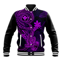 Hawaii Baseball Jacket Hammerhead Shark Tattoo Mix Polynesian Plumeria Purple Version LT14 Unisex Purple - Polynesian Pride