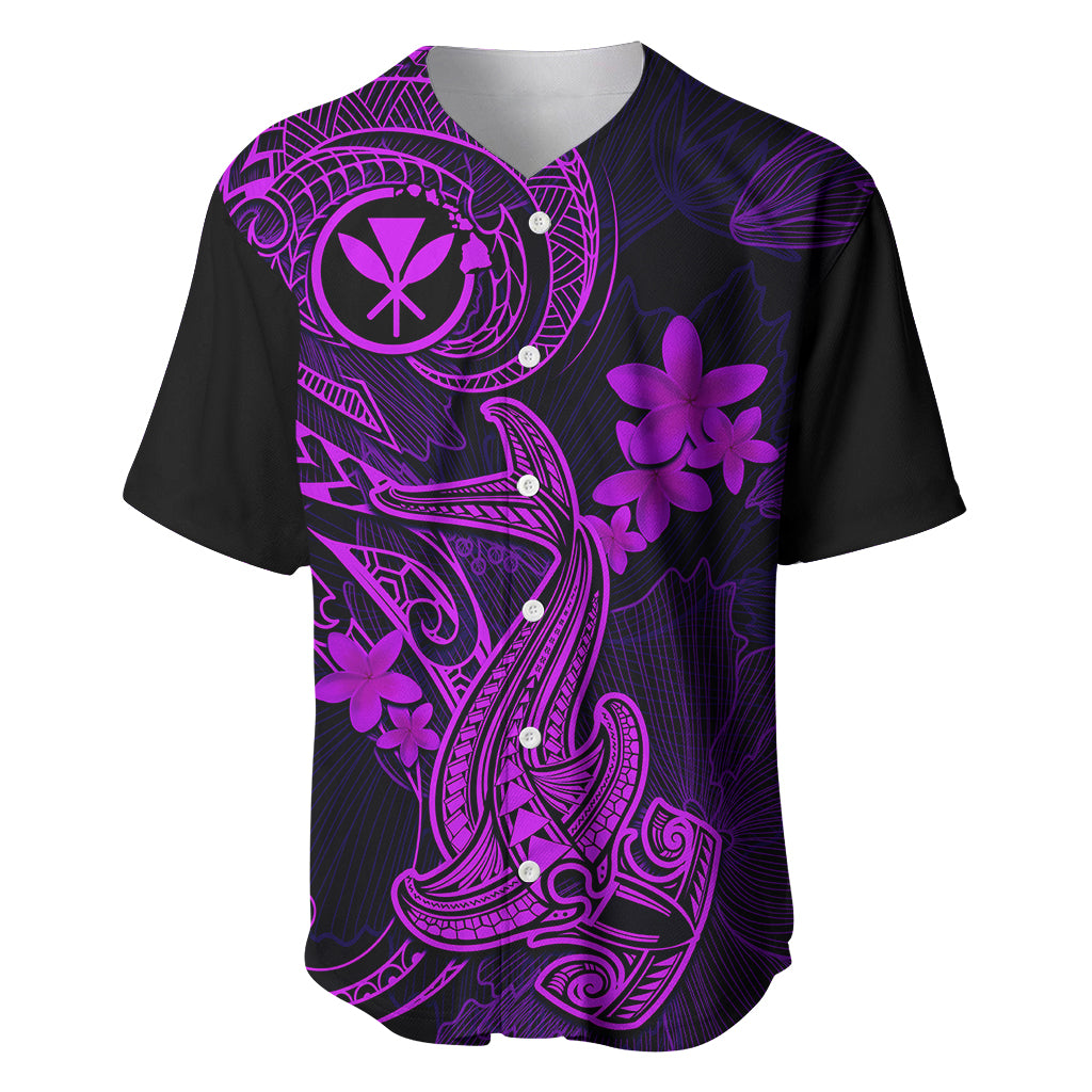 Hawaii Baseball Jersey Hammerhead Shark Tattoo Mix Polynesian Plumeria Purple Version LT14 Purple - Polynesian Pride