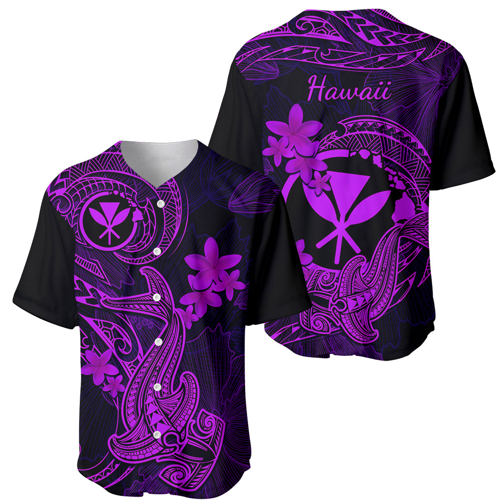 Hawaii Baseball Jersey Hammerhead Shark Tattoo Mix Polynesian Plumeria Purple Version LT14 - Polynesian Pride
