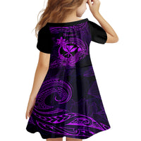 Hawaii Kid Short Sleeve Dress Hammerhead Shark Tattoo Mix Polynesian Plumeria Purple Version LT14 - Polynesian Pride