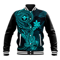 Hawaii Baseball Jacket Hammerhead Shark Tattoo Mix Polynesian Plumeria Turquoise Version LT14 Unisex Turquoise - Polynesian Pride