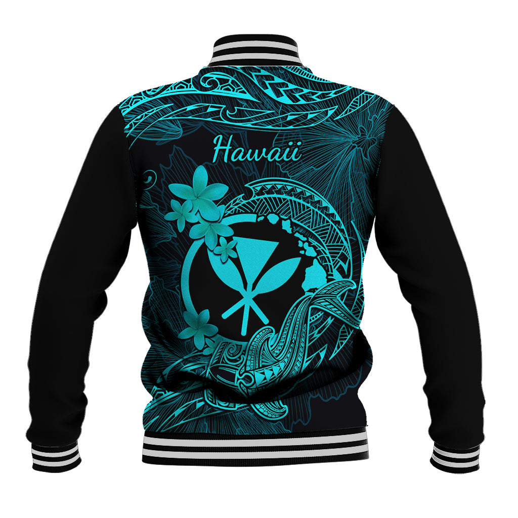 Hawaii Baseball Jacket Hammerhead Shark Tattoo Mix Polynesian Plumeria Turquoise Version LT14 - Polynesian Pride