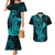 hawaii-couples-matching-mermaid-dress-and-hawaiian-shirt-hammerhead-shark-tattoo-mix-polynesian-plumeria-turquoise-version