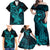 hawaii-family-matching-off-shoulder-maxi-dress-and-hawaiian-shirt-hammerhead-shark-tattoo-mix-polynesian-plumeria-turquoise-version