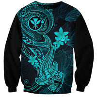 Hawaii Sweatshirt Hammerhead Shark Tattoo Mix Polynesian Plumeria Turquoise Version LT14 Unisex Turquoise - Polynesian Pride