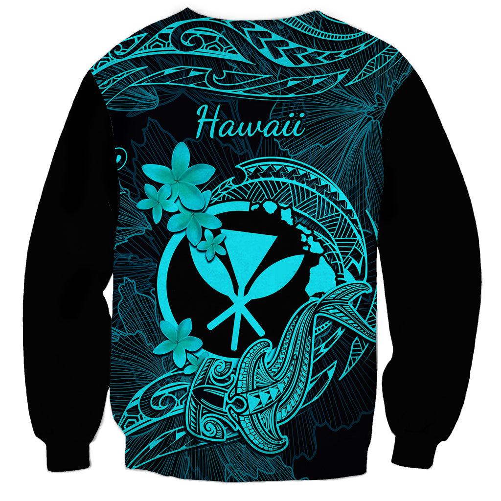 Hawaii Sweatshirt Hammerhead Shark Tattoo Mix Polynesian Plumeria Turquoise Version LT14 - Polynesian Pride