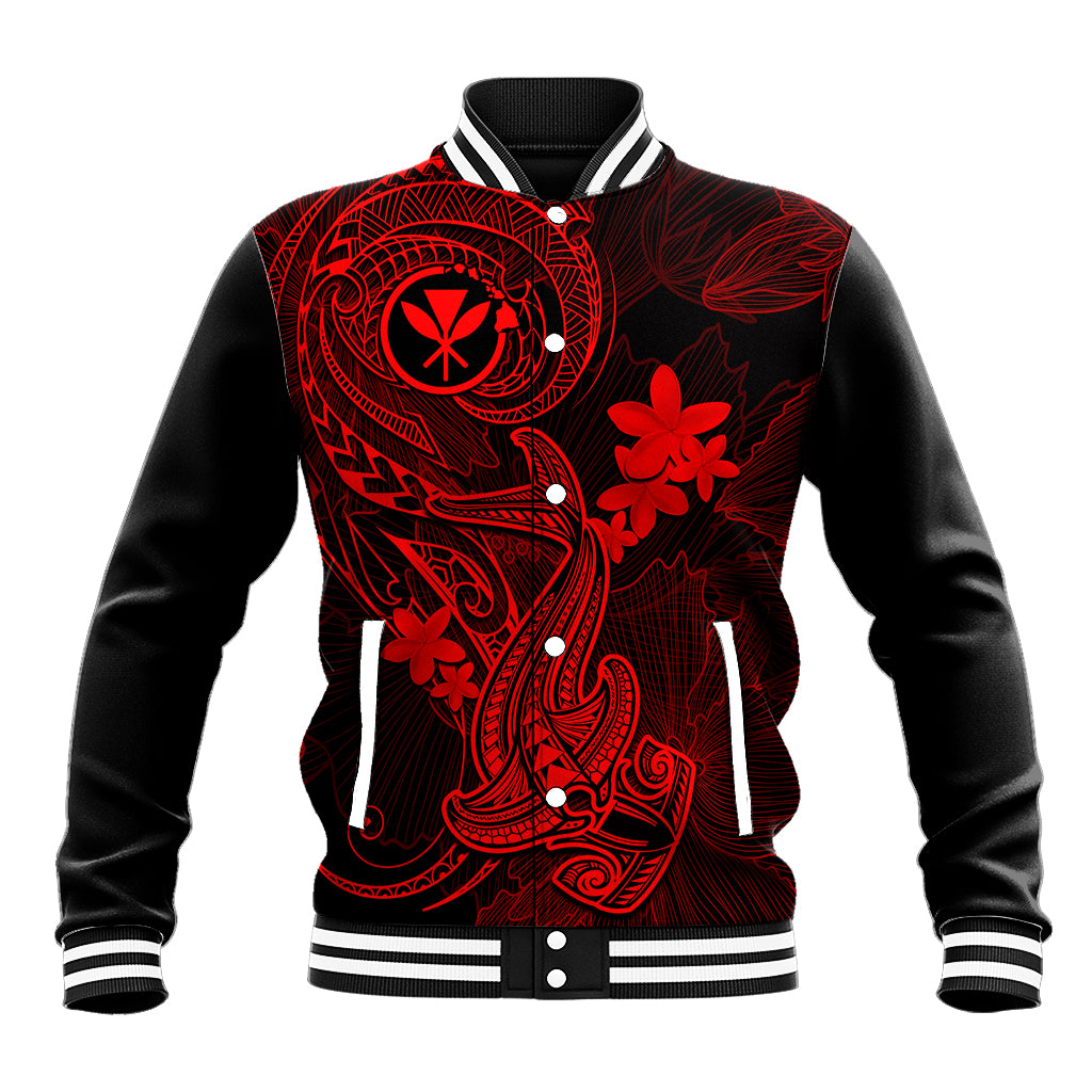 Hawaii Baseball Jacket Hammerhead Shark Tattoo Mix Polynesian Plumeria Red Version LT14 Unisex Red - Polynesian Pride
