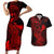 hawaii-couples-matching-short-sleeve-bodycon-dress-and-hawaiian-shirt-hammerhead-shark-tattoo-mix-polynesian-plumeria-red-version