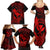 hawaii-family-matching-summer-maxi-dress-and-hawaiian-shirt-hammerhead-shark-tattoo-mix-polynesian-plumeria-red-version