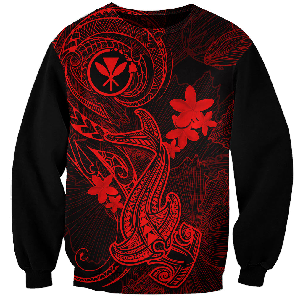 Hawaii Sweatshirt Hammerhead Shark Tattoo Mix Polynesian Plumeria Red Version LT14 Unisex Red - Polynesian Pride