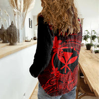Hawaii Women Casual Shirt Hammerhead Shark Tattoo Mix Polynesian Plumeria Red Version LT14 - Polynesian Pride