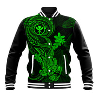 Hawaii Baseball Jacket Hammerhead Shark Tattoo Mix Polynesian Plumeria Green Version LT14 Unisex Green - Polynesian Pride