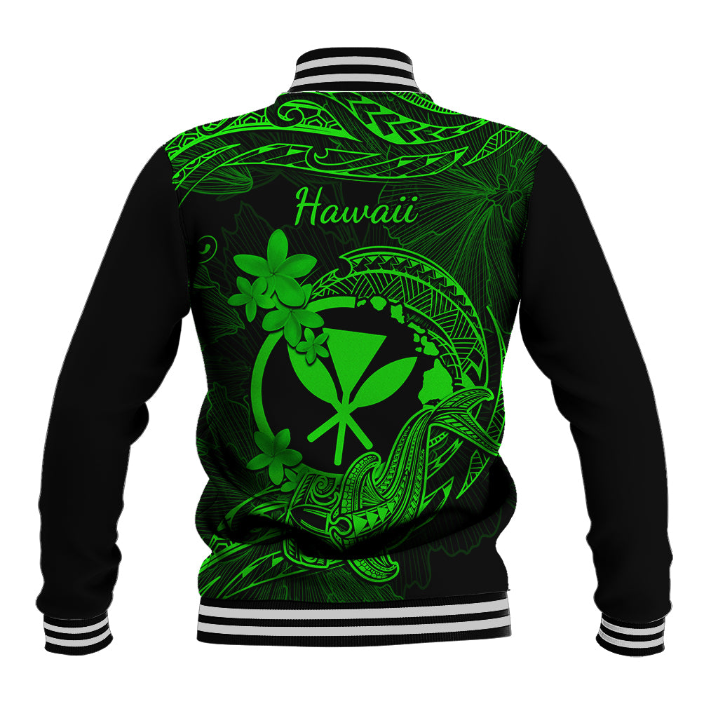 Hawaii Baseball Jacket Hammerhead Shark Tattoo Mix Polynesian Plumeria Green Version LT14 - Polynesian Pride