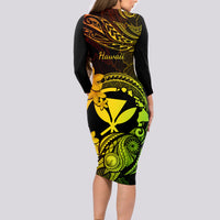 Hawaii Long Sleeve Bodycon Dress Turtle Mix Polynesian Plumeria Reggae Version LT14 - Polynesian Pride