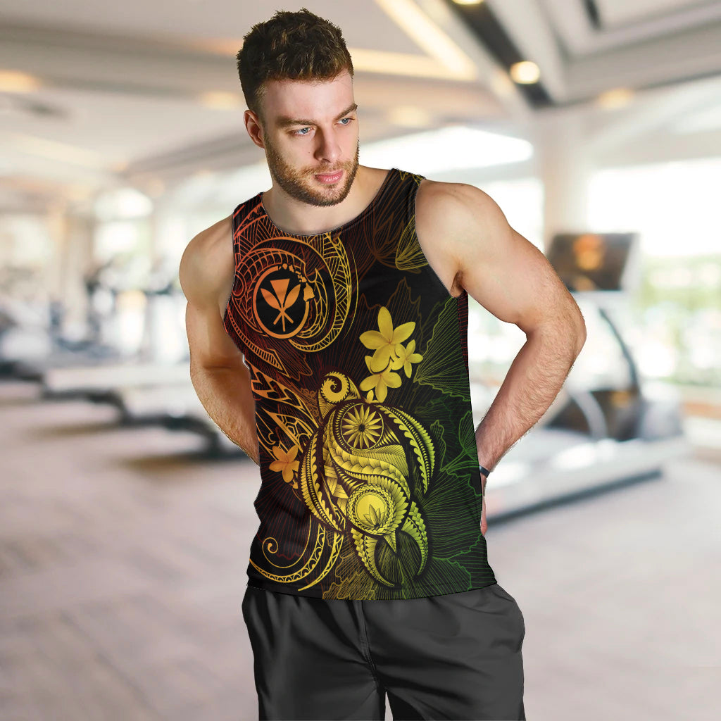 Hawaii Men Tank Top Turtle Mix Polynesian Plumeria Reggae Version LT14 - Polynesian Pride