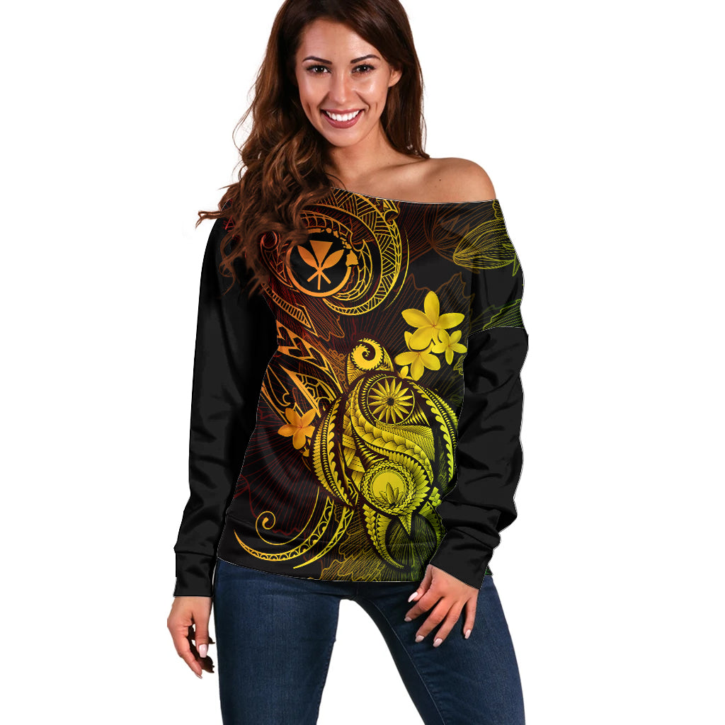 Hawaii Off Shoulder Sweater Turtle Mix Polynesian Plumeria Reggae Version LT14 Women Reggae - Polynesian Pride