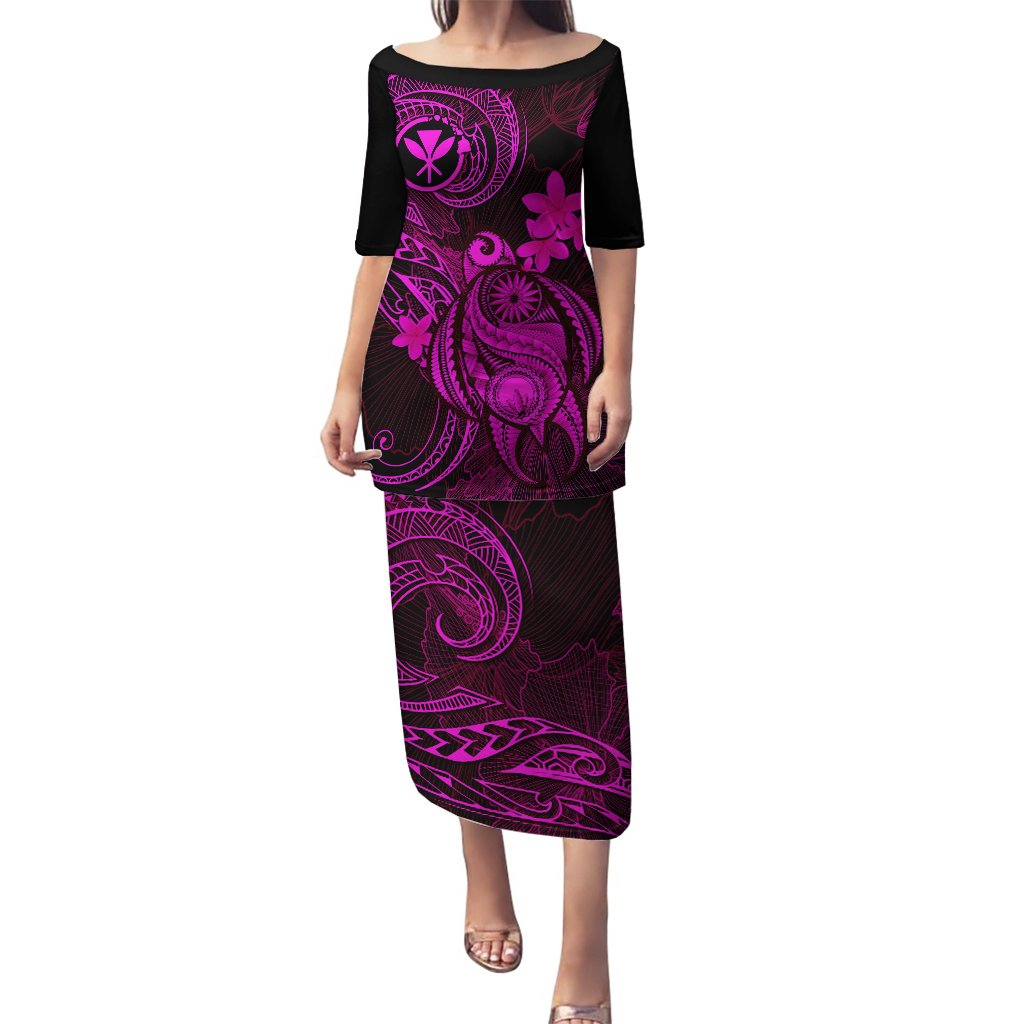 Hawaii Puletasi Turtle Mix Polynesian Plumeria Pink Version LT14 Long Dress Pink - Polynesian Pride