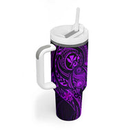 Hawaii Tumbler With Handle Turtle Mix Polynesian Plumeria Purple Version LT14 - Polynesian Pride
