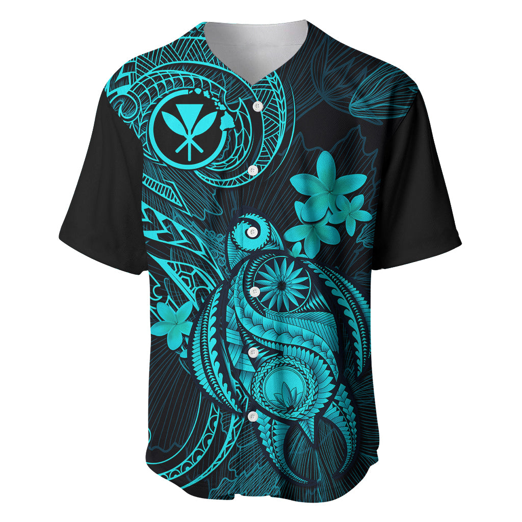 Hawaii Baseball Jersey Turtle Mix Polynesian Plumeria Turquoise Version LT14 Turquoise - Polynesian Pride