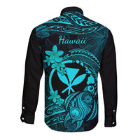 Hawaii Long Sleeve Button Shirt Turtle Mix Polynesian Plumeria Turquoise Version LT14 - Polynesian Pride