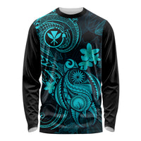 Hawaii Long Sleeve Shirt Turtle Mix Polynesian Plumeria Turquoise Version LT14 Unisex Turquoise - Polynesian Pride