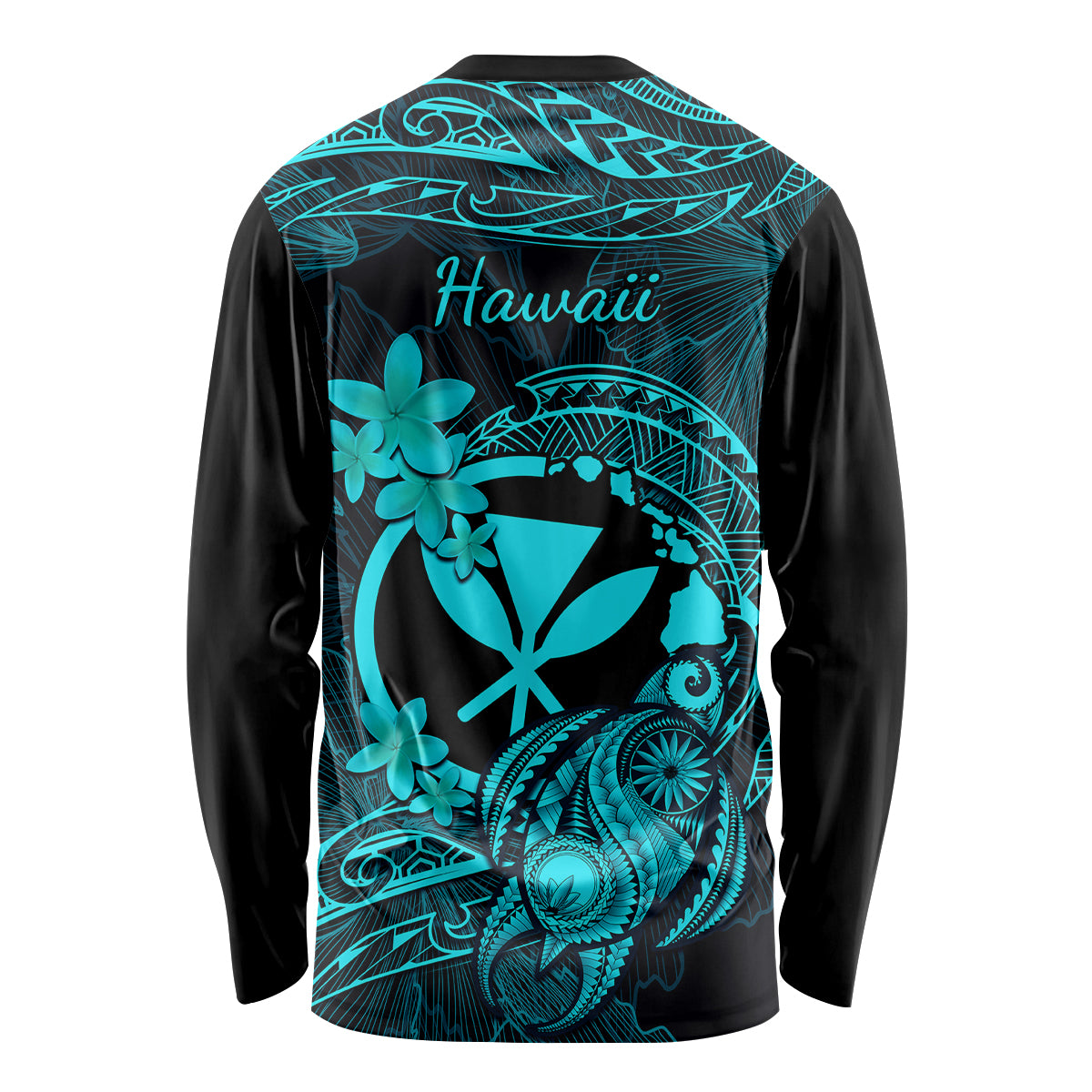 Hawaii Long Sleeve Shirt Turtle Mix Polynesian Plumeria Turquoise Version LT14 - Polynesian Pride