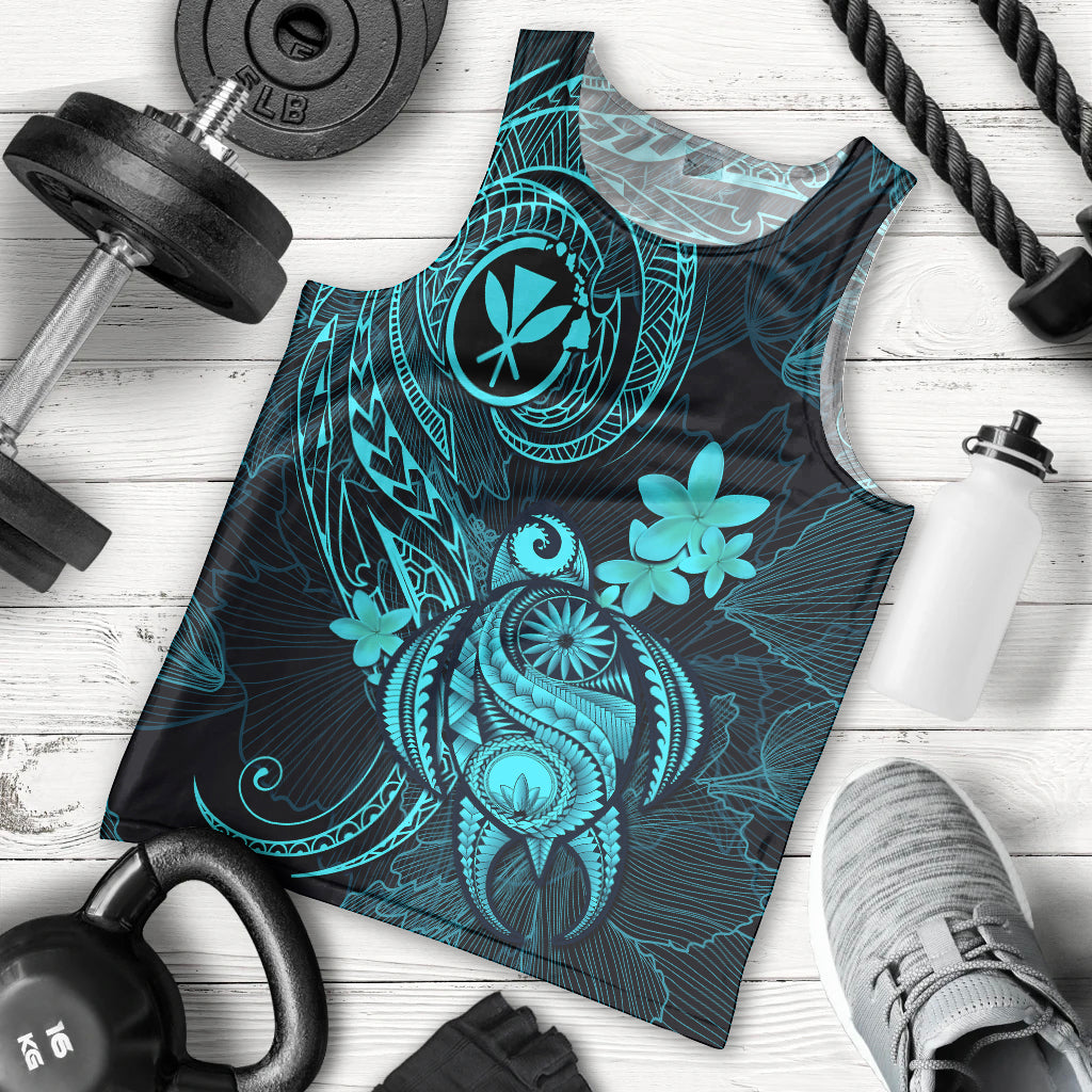 Hawaii Men Tank Top Turtle Mix Polynesian Plumeria Turquoise Version LT14 Turquoise - Polynesian Pride