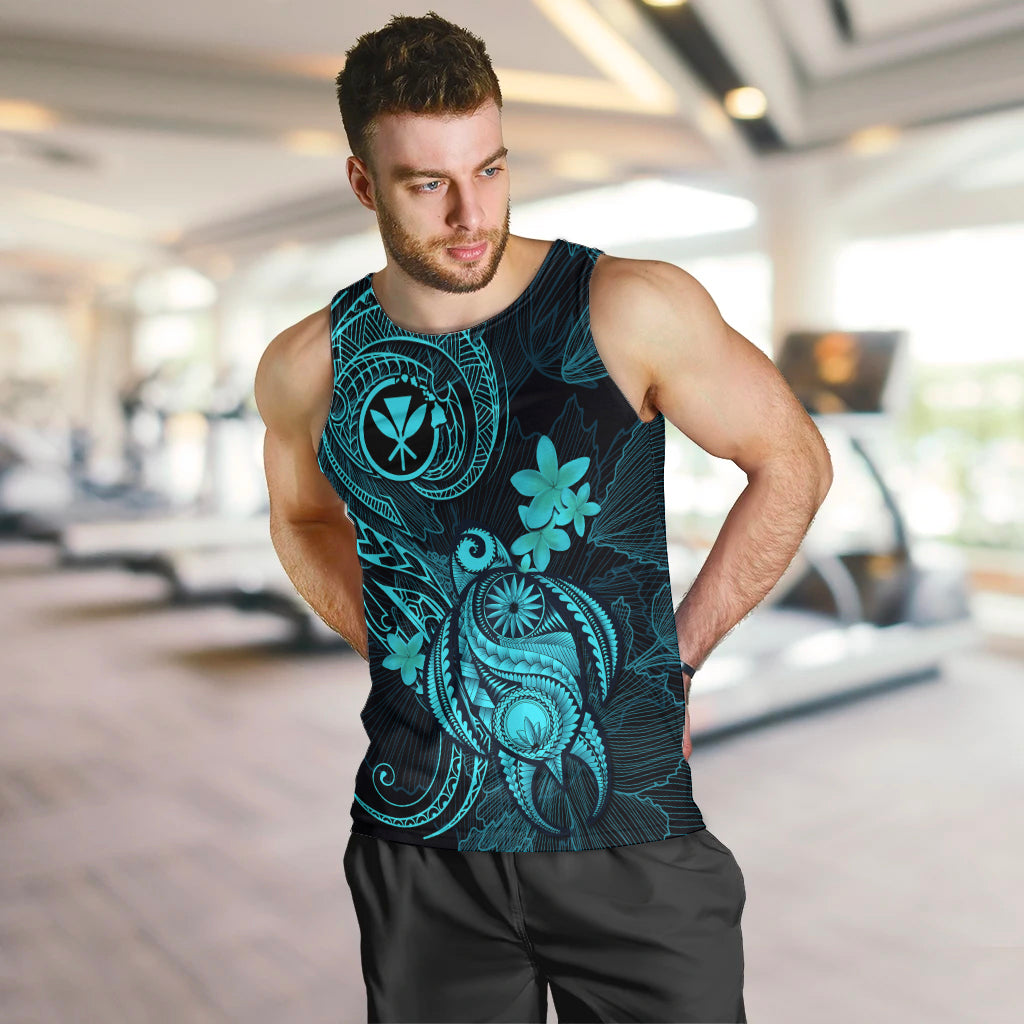 Hawaii Men Tank Top Turtle Mix Polynesian Plumeria Turquoise Version LT14 - Polynesian Pride