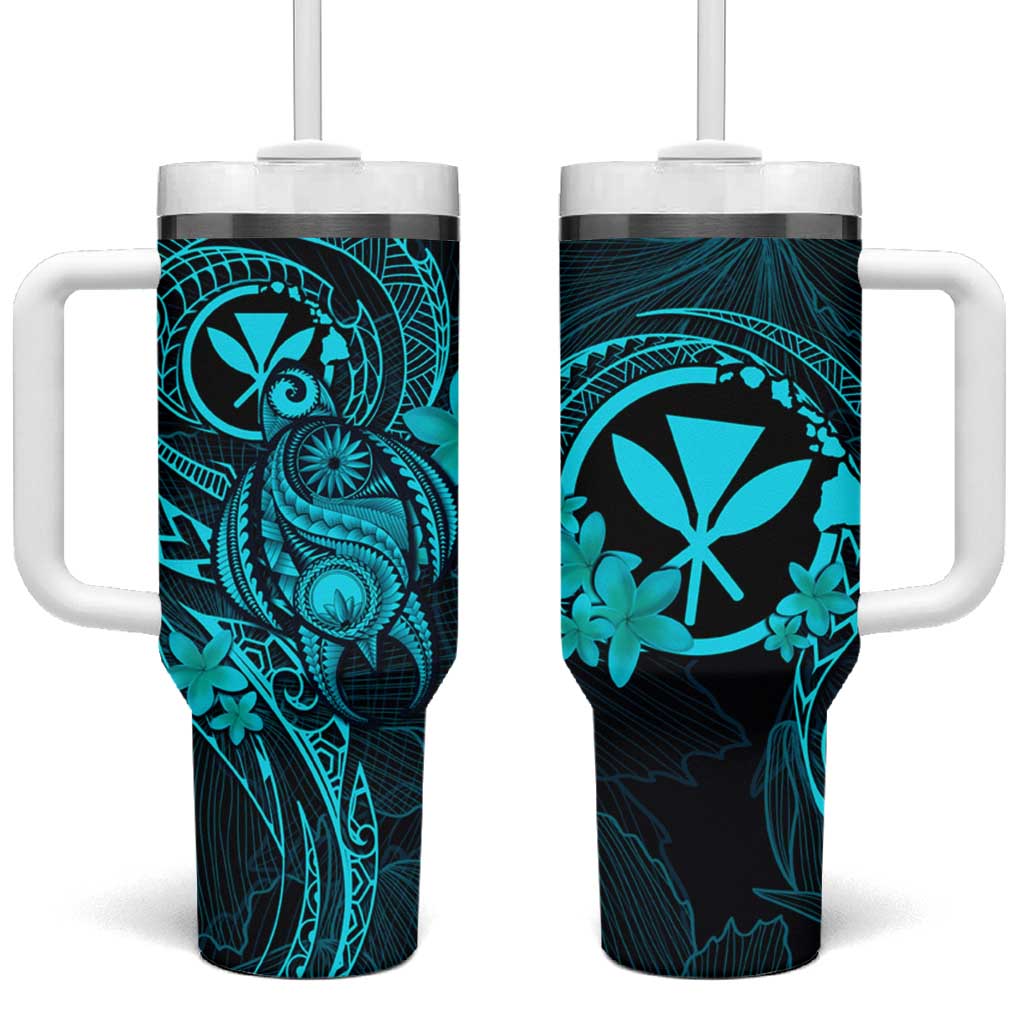 Hawaii Tumbler With Handle Turtle Mix Polynesian Plumeria Turquoise Version LT14 One Size: 40 oz Turquoise - Polynesian Pride