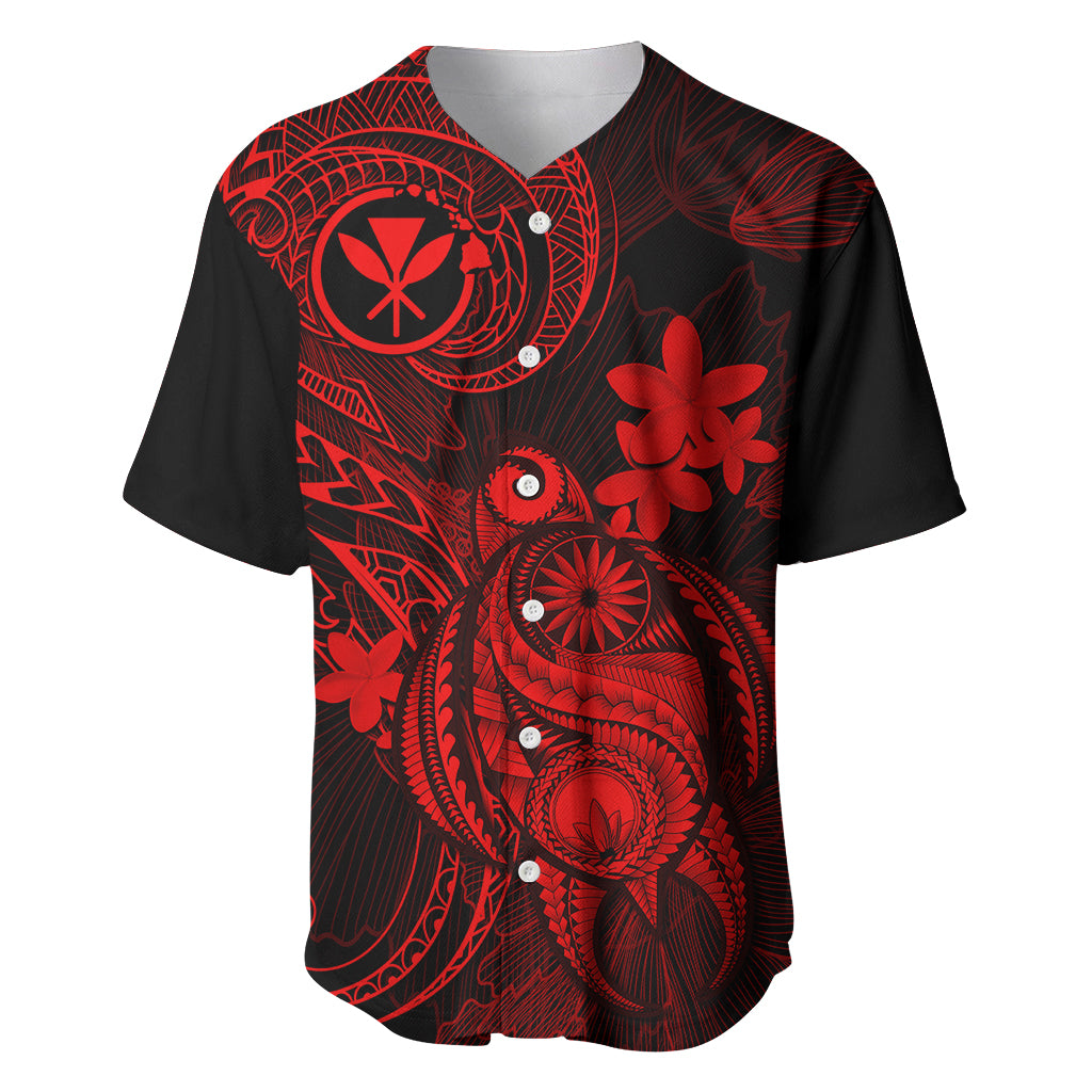 Hawaii Baseball Jersey Turtle Mix Polynesian Plumeria Red Version LT14 Red - Polynesian Pride