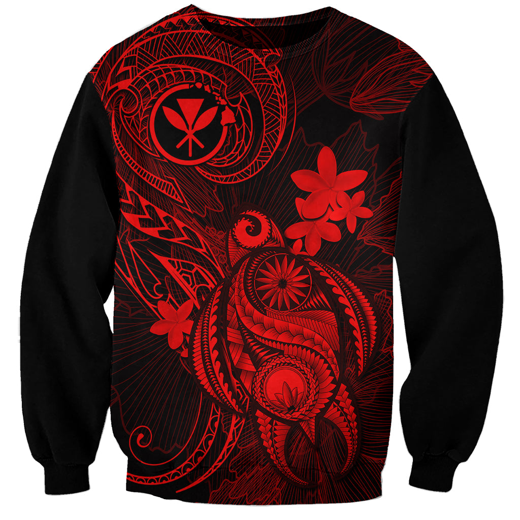 Hawaii Sweatshirt Turtle Mix Polynesian Plumeria Red Version LT14 Unisex Red - Polynesian Pride