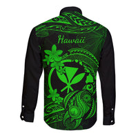 Hawaii Long Sleeve Button Shirt Turtle Mix Polynesian Plumeria Green Version LT14 - Polynesian Pride