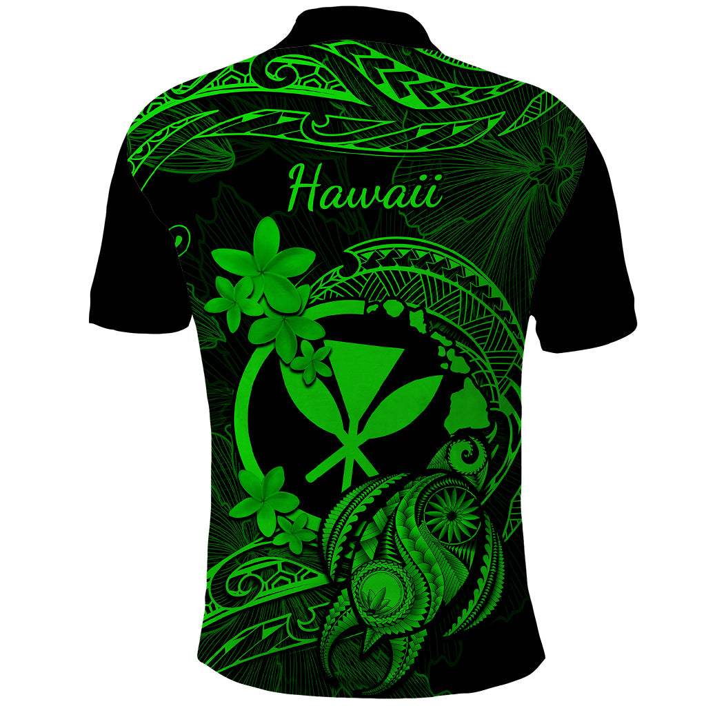 Hawaii Polo Shirt Turtle Mix Polynesian Plumeria Green Version LT14 - Polynesian Pride