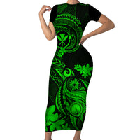 Hawaii Short Sleeve Bodycon Dress Turtle Mix Polynesian Plumeria Green Version LT14 Long Dress Green - Polynesian Pride