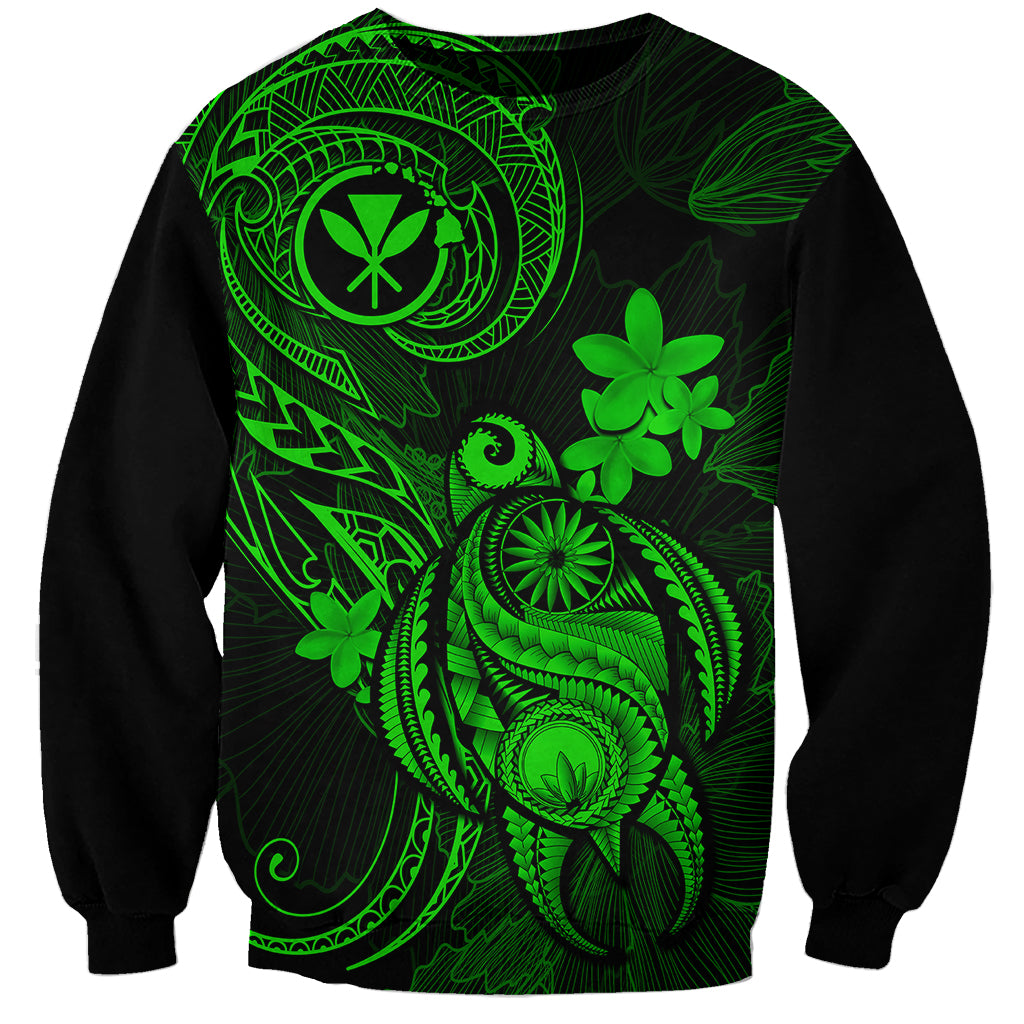 Hawaii Sweatshirt Turtle Mix Polynesian Plumeria Green Version LT14 Unisex Green - Polynesian Pride
