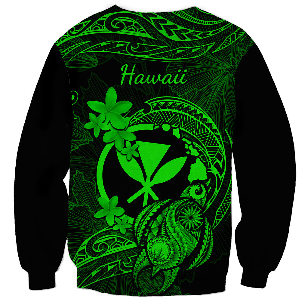 Hawaii Sweatshirt Turtle Mix Polynesian Plumeria Green Version LT14 - Polynesian Pride