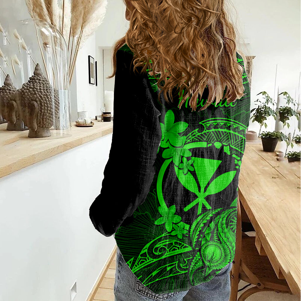 Hawaii Women Casual Shirt Turtle Mix Polynesian Plumeria Green Version LT14 - Polynesian Pride