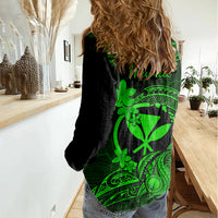 Hawaii Women Casual Shirt Turtle Mix Polynesian Plumeria Green Version LT14 - Polynesian Pride