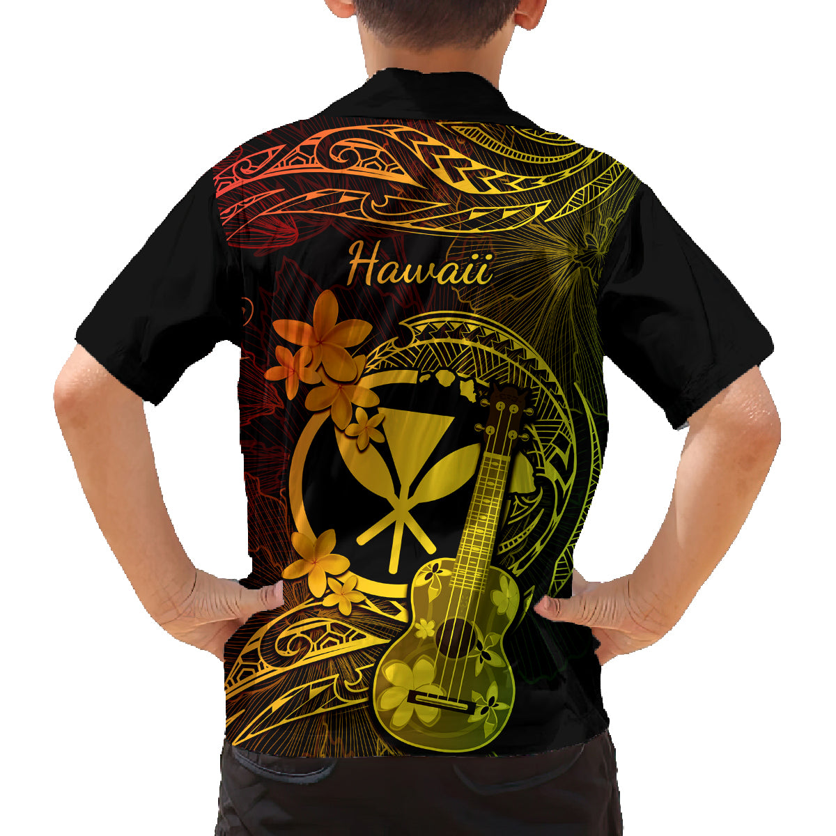 Hawaii Kid Hawaiian Shirt Ukulele Mix Polynesian Plumeria Reggae Version LT14 - Polynesian Pride