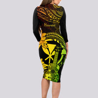 Hawaii Long Sleeve Bodycon Dress Ukulele Mix Polynesian Plumeria Reggae Version LT14 - Polynesian Pride
